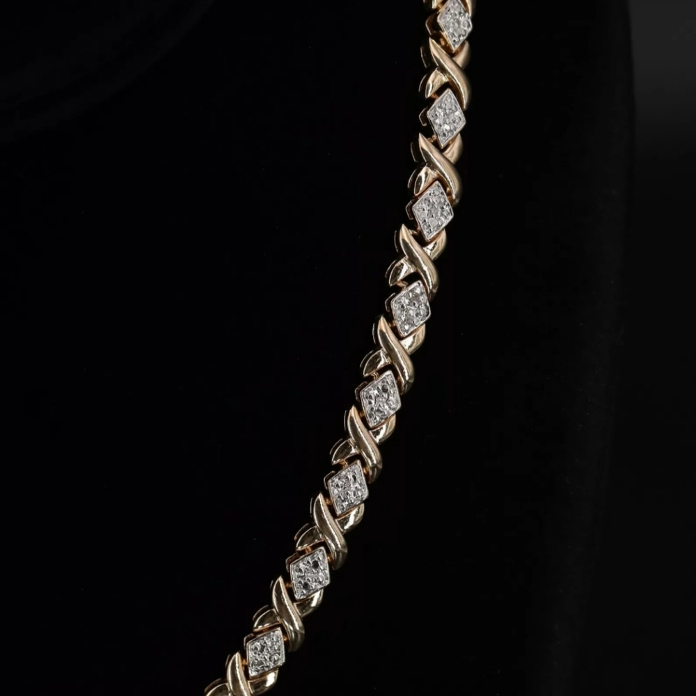 Sterling Silver 925 ROSS SIMONS 6mm Diamond XOXO 17.5" Gold Tennis Necklace 35g - Picture 3 of 12